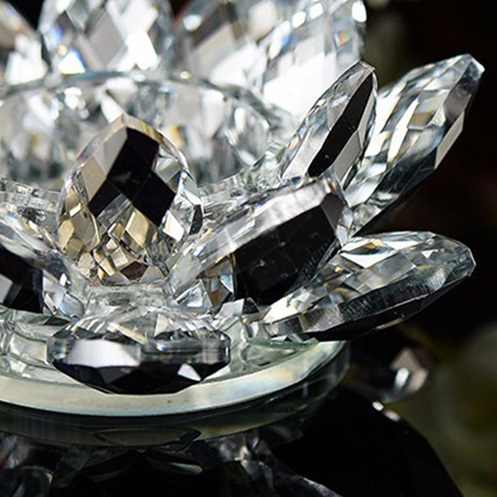 WHITE CRYSTAL LOTUS FLOWERS ORNAMENT WITH GIFT BOX CRAFT HOME DECORS 12CM