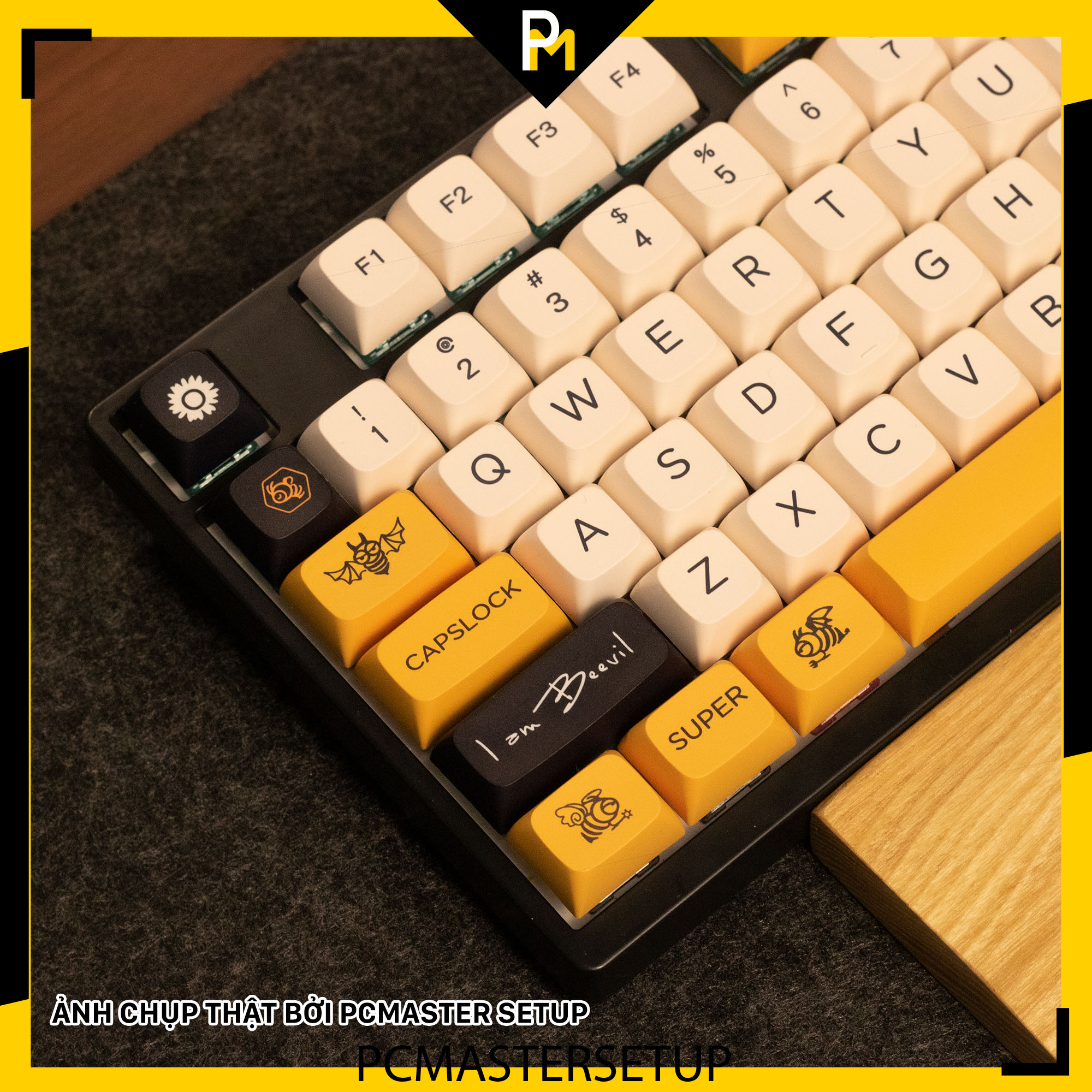 Keycap xda pbt Honeybee and milk cao 9.5mm nút cho bàn phím cơ 140 phím