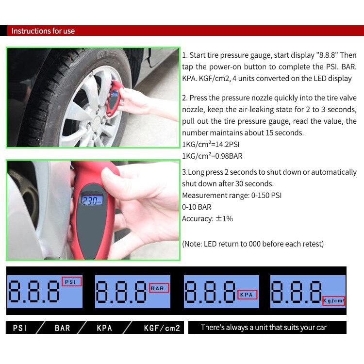 Máy đo áp suất lốp xe hơi màn hình LCD độ chính xác cao
