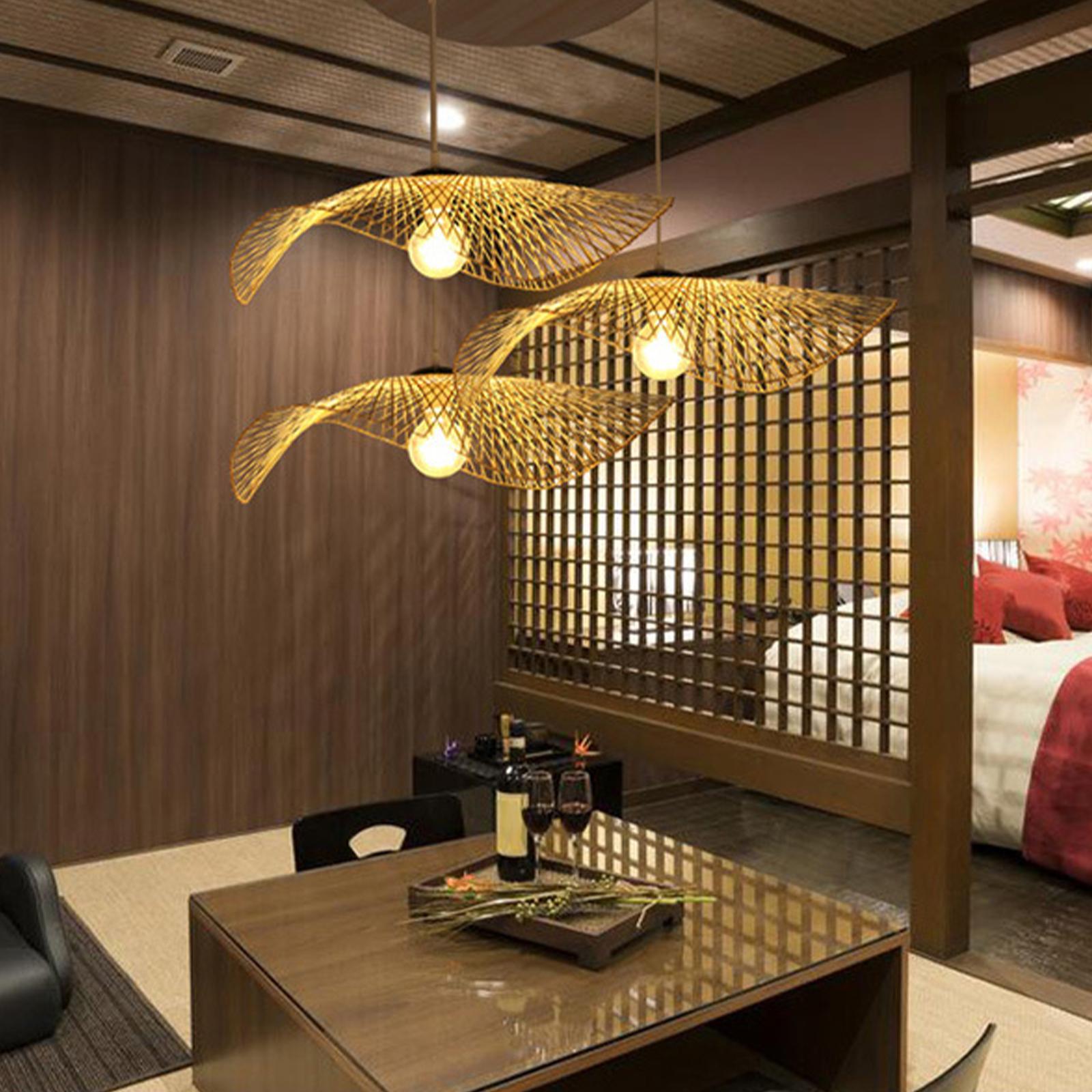 Bamboo Wicker Chandelier Lamp Fixtures Ceiling Pendant Light for Dining Room