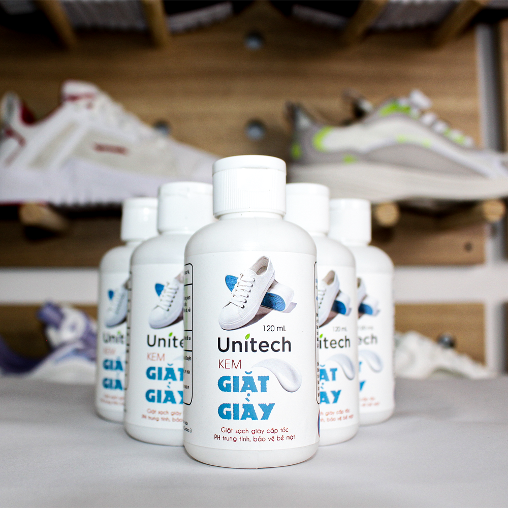 Kem giặt giày khô cao cấp Unitech - Gel giặt giày dép tiện dụng, giặt được mọi loại giày (sneaker, giày thể thao, giày da, nhung ..vv) (120 ml)