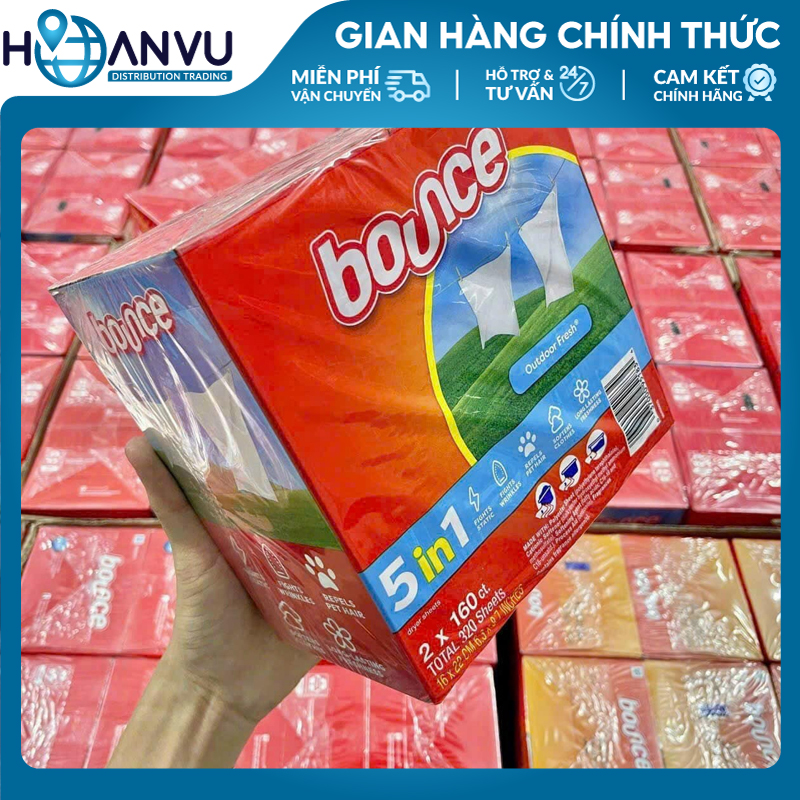 Khăn giấy thơm Bounce 5in1 Dryer Sheets Outdoor Fresh (160 tờ)