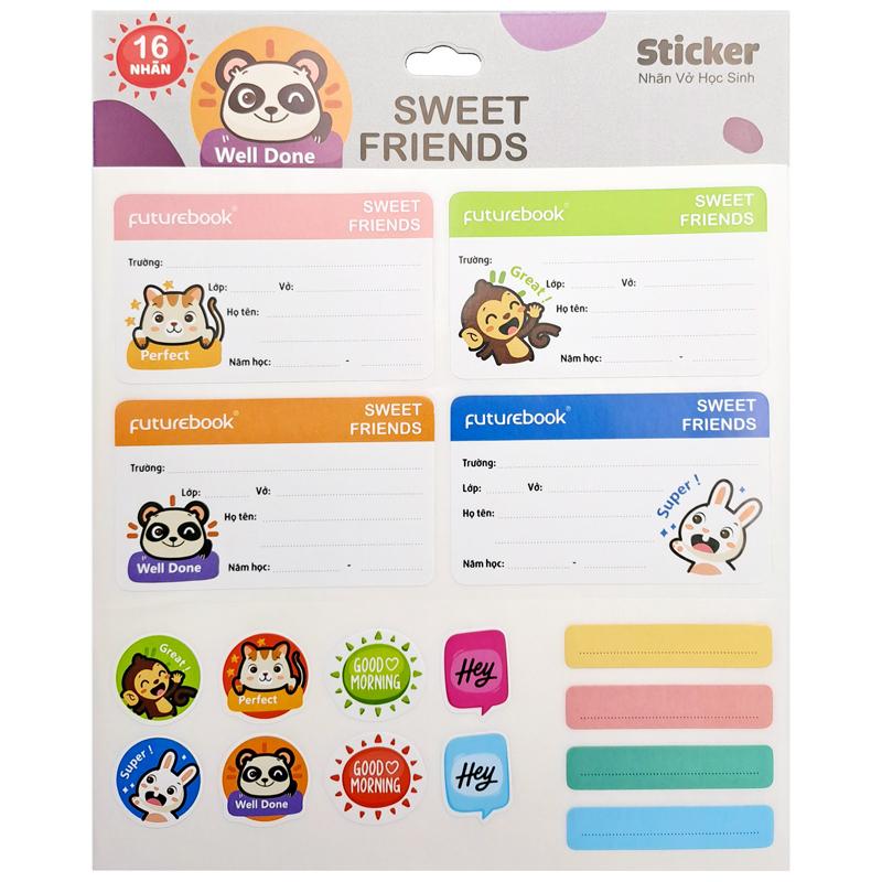 Nhãn Vở Học Sinh Sweet Friends Kèm Sticker - futurebook N103 (16 Nhãn)