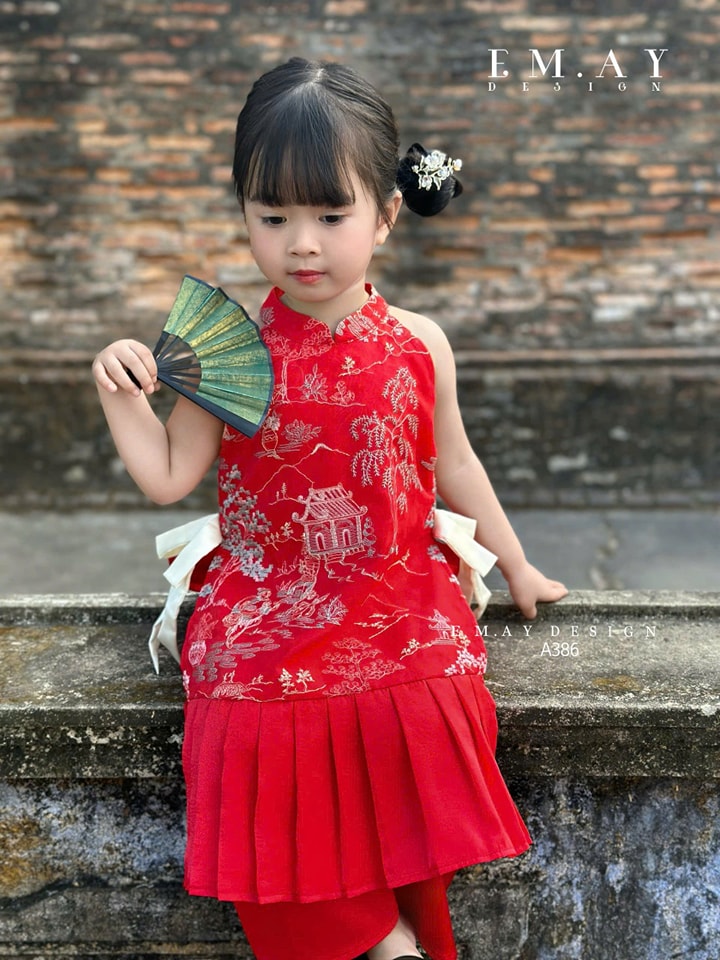 bộ áo dài áo yếm đào cho bé gái mẫu cung đình mùa xuân xinh xắn diện lễ tết năm mới từ 12-40kg hàng thiết kế cao cấp