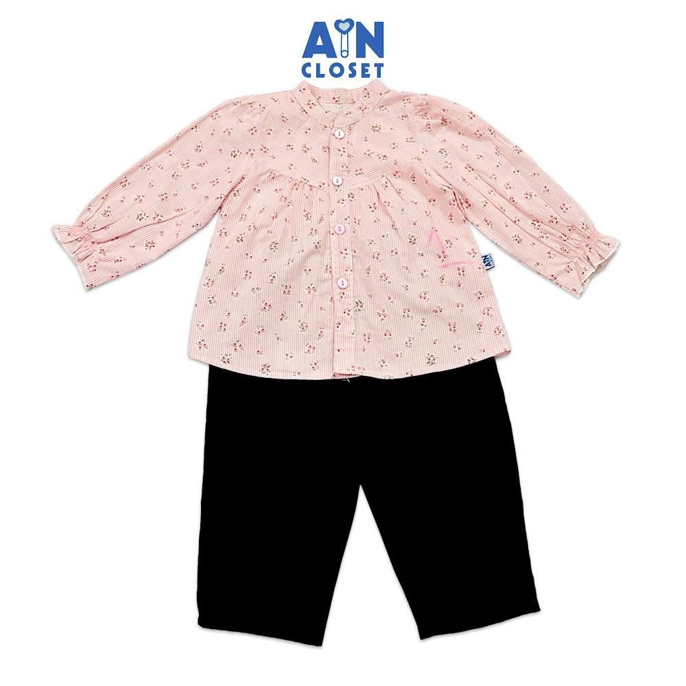 Bộ quần áo dài bé gái họa tiết Sơ mi Kẻ Nhí hồng cotton - AICDBGXJDDYY - AIN Closet