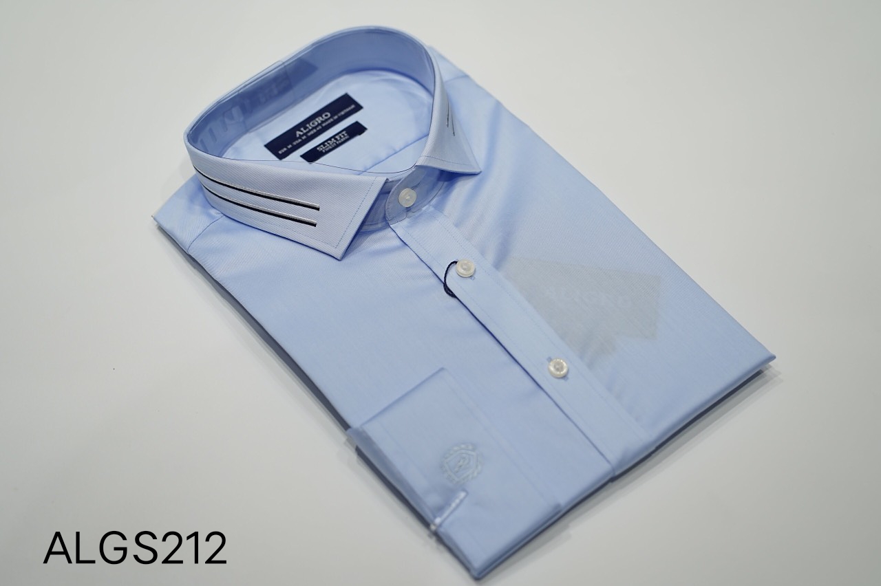 Áo sơ mi nam dài tay ALIGRO chất liệu 100% cotton  , cổ bẻ dáng ôm chống nhăn Blue ALGS212