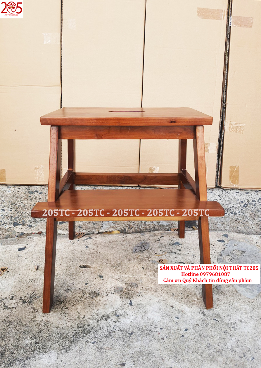 Ghế bậc thang 2 tầng bằng gỗ cao su 100% MÀU VÀNG - 205 TC WOODEN STOOL