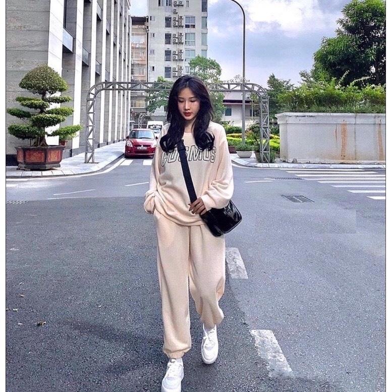 Set Nỉ Cosmos MAYON Unisex Bộ đồ quần ống boom áo dài tay hoodie form rộng nam nữ Ulzzang