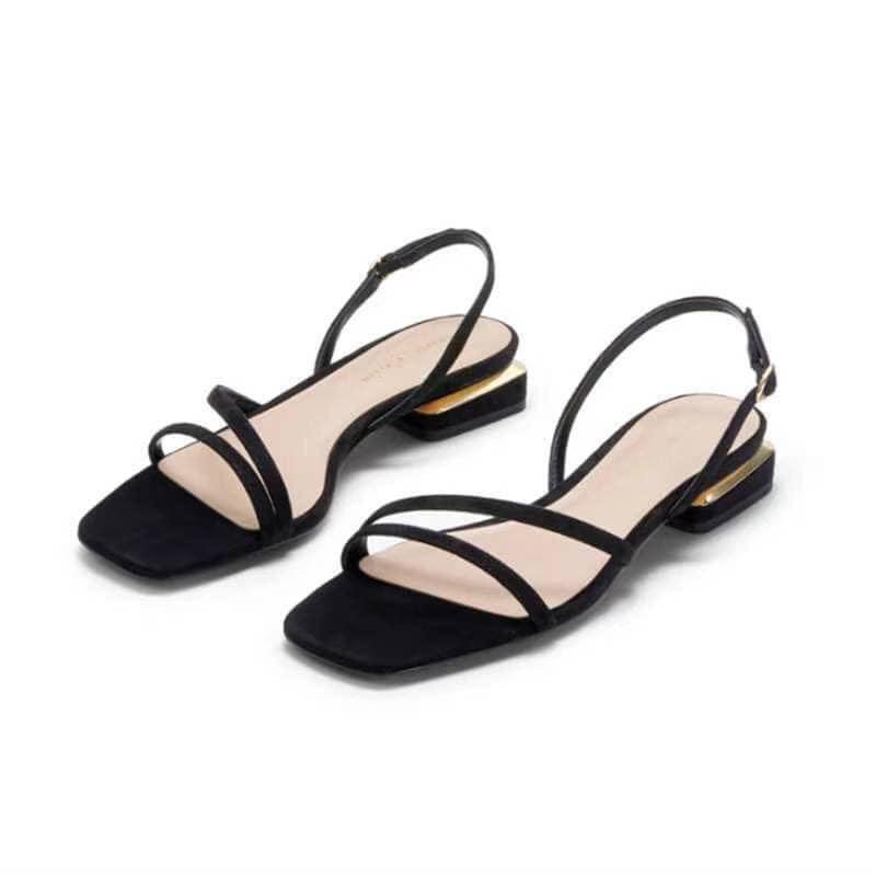 Giày sandanl nữ 2p bản 2 quai gót nẹp vàng