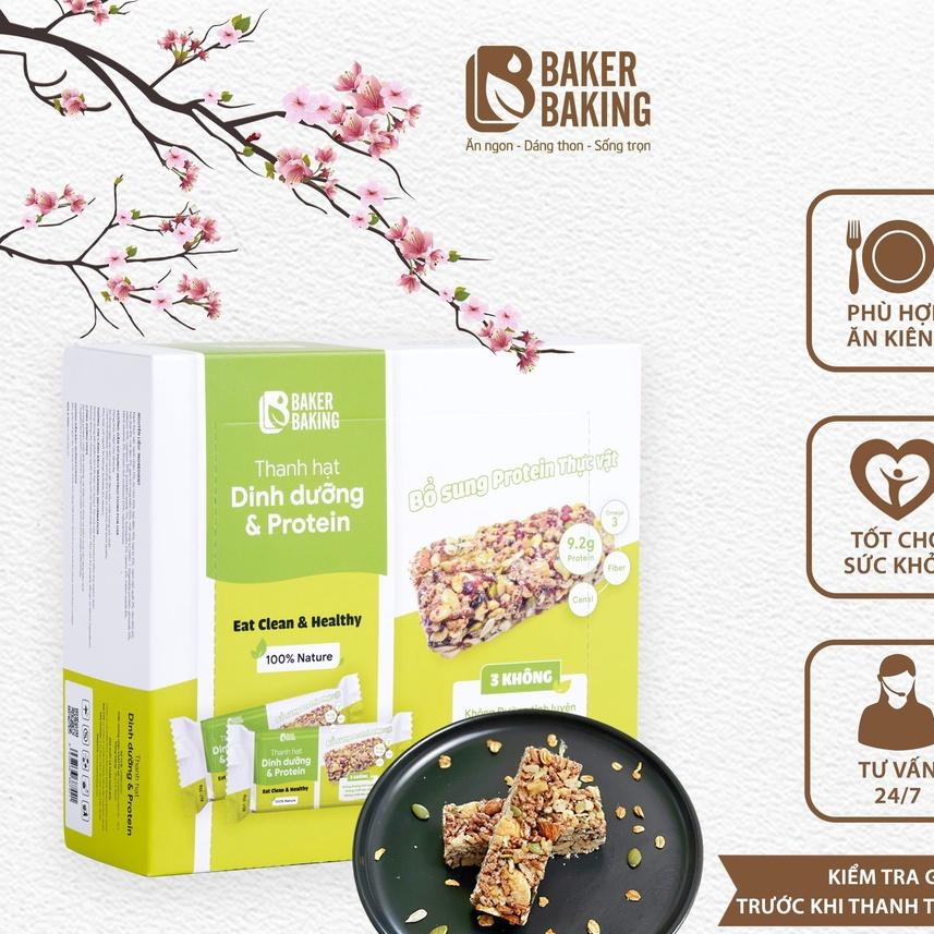 Bánh thanh hạt dinh dưỡng &amp; protein Baker Baking không đường, tiện lợi hỗ trợ tập luyện, tăng cơ hộp 6 thanh