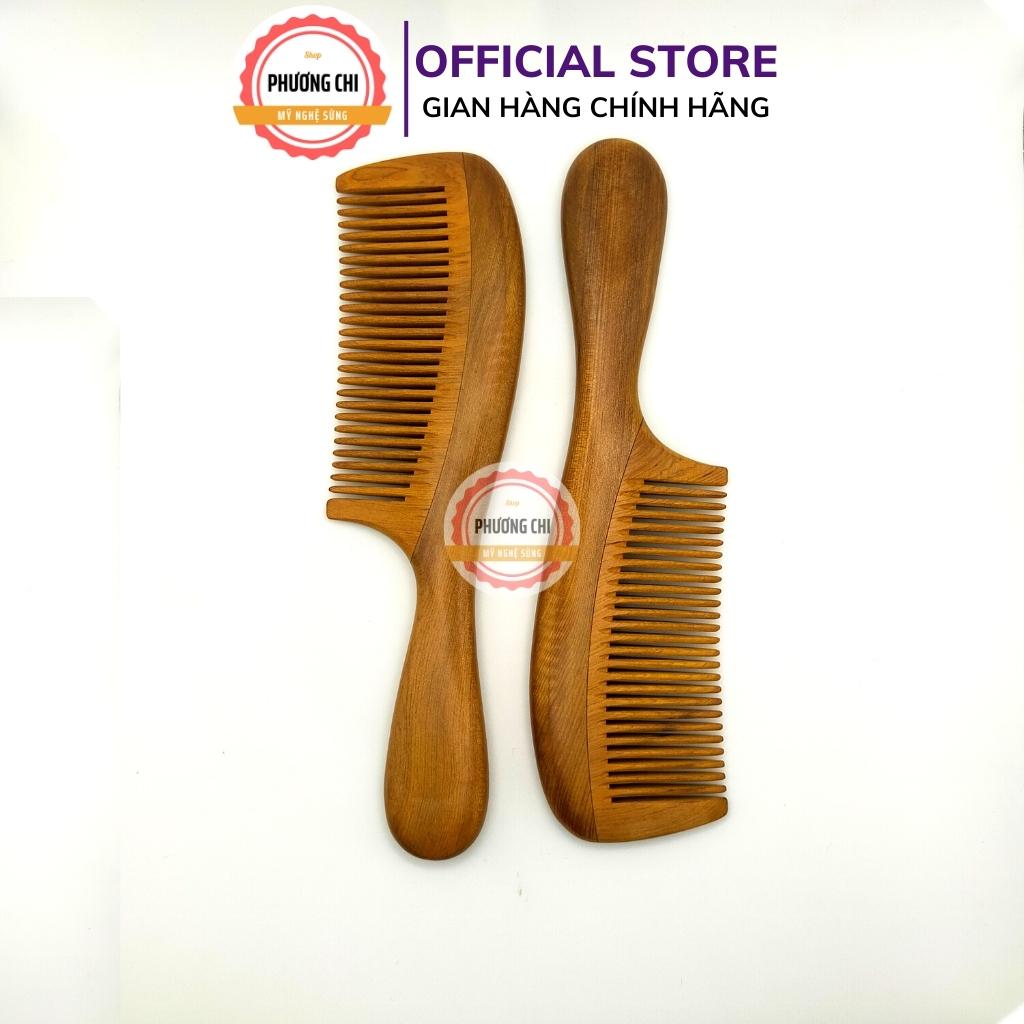 Lược gỗ thơm gép răng chuôi bầu trơn dài 19,5cm, lược chải tóc gỡ rối massage đầu