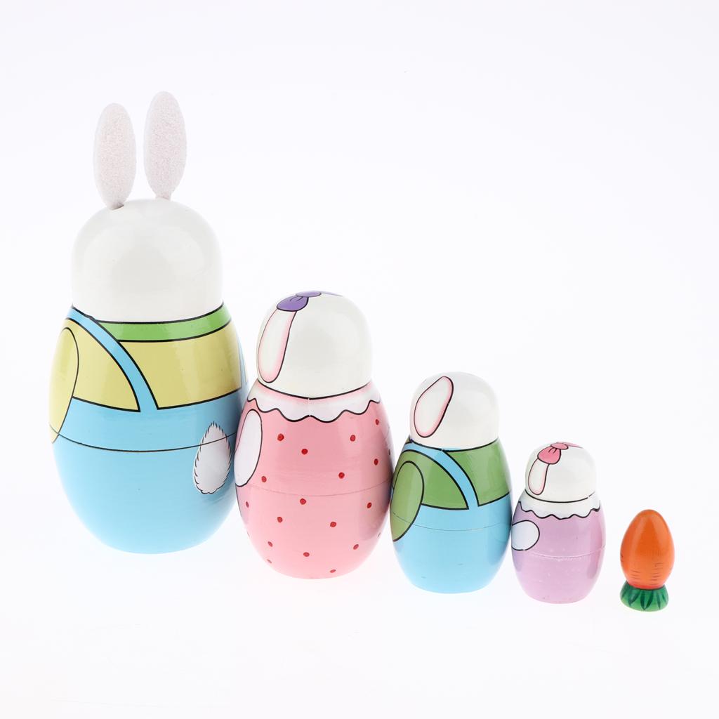 5pcs Cute Russian Wooden Hand Painted Nesting Dolls Kids Toys Gifts-Rabbit