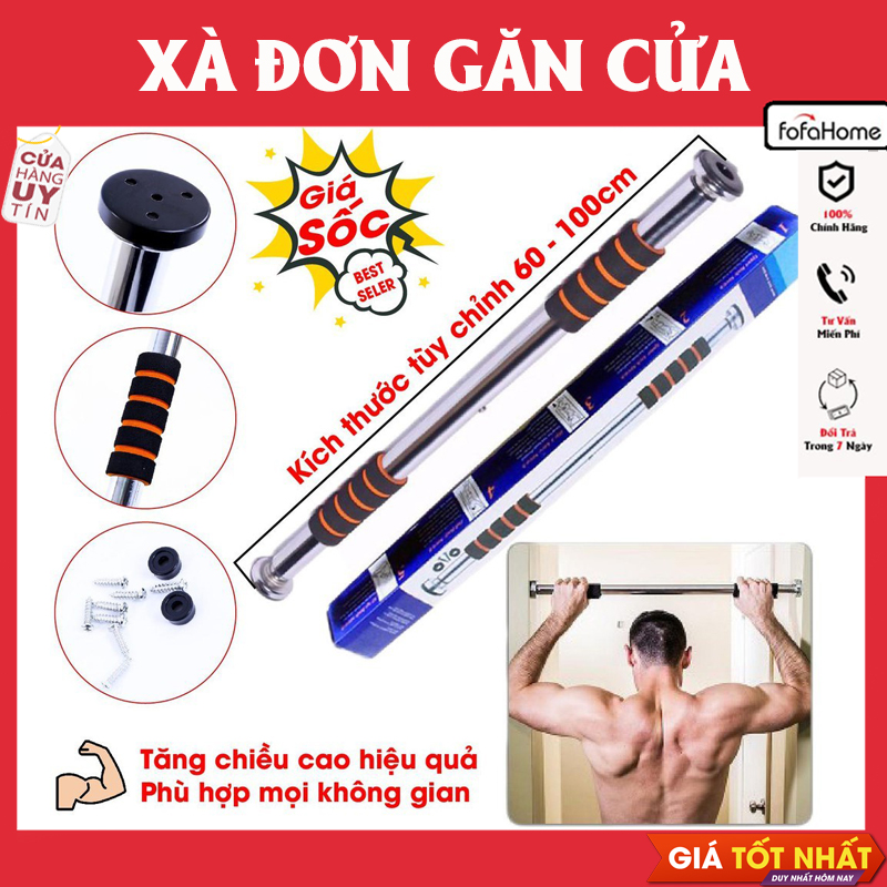 Thanh Tập Xà Đơn Treo Tường Gắn Cửa Nhiều Cỡ Từ 60-130cm Tùy Chỉnh Phù Hợp Tập Gym Tại Nhà Tăng Cơ Bắp