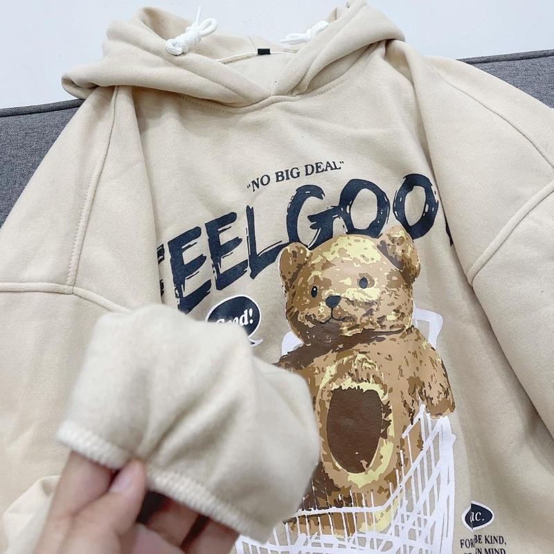 Áo Hoodie Nỉ Dáng Rộng in gấu BEAR 3D, khoác nỉ có nón chất sịn xọ
