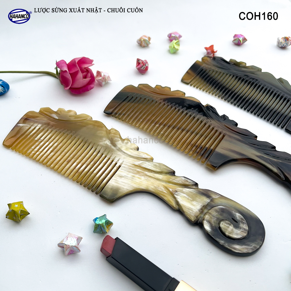 Lược Sừng Vân Nưa Chuôi Cuốn Họa Tiết Uốn Lượn Sắc Sảo, Chăm sóc tóc - COH160