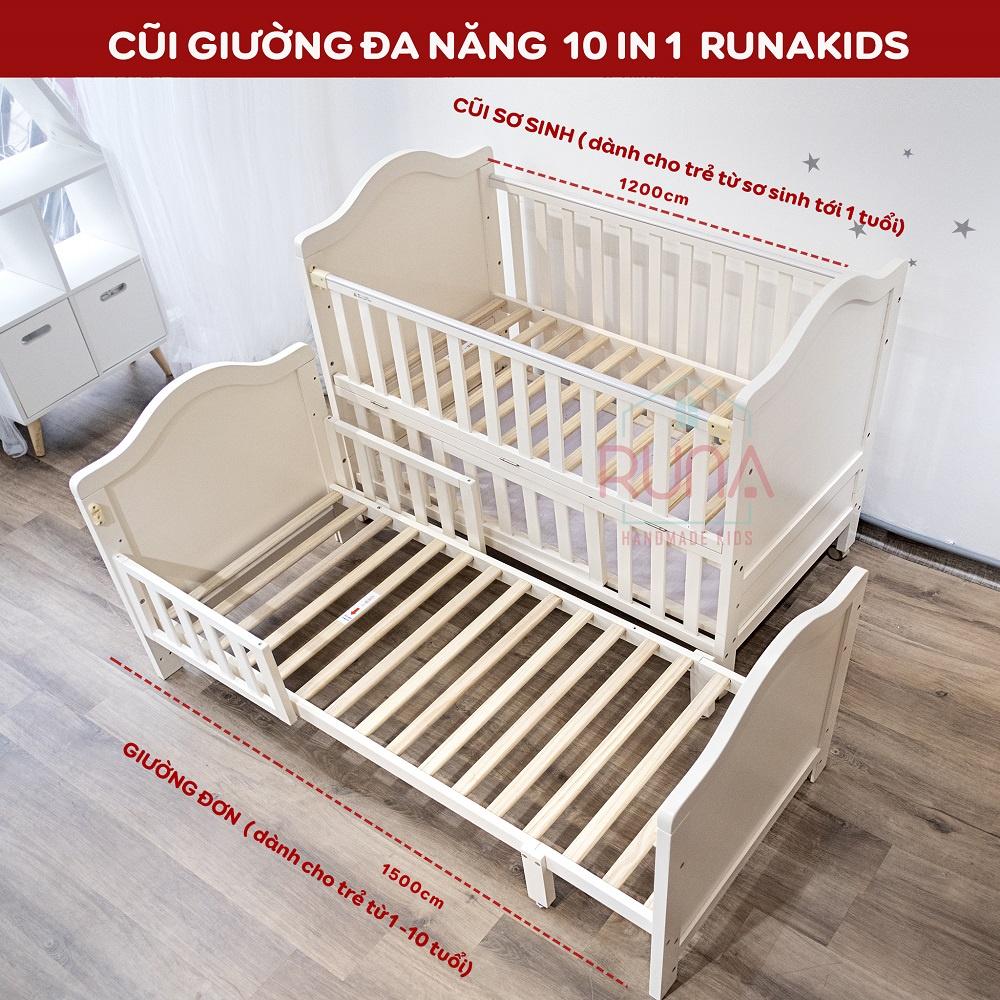 Giường cũi đa năng 10 in 1 cho bé RUNA KIDS gỗ thông tự nhiên cao cấp tiện lợi cho mẹ và bé