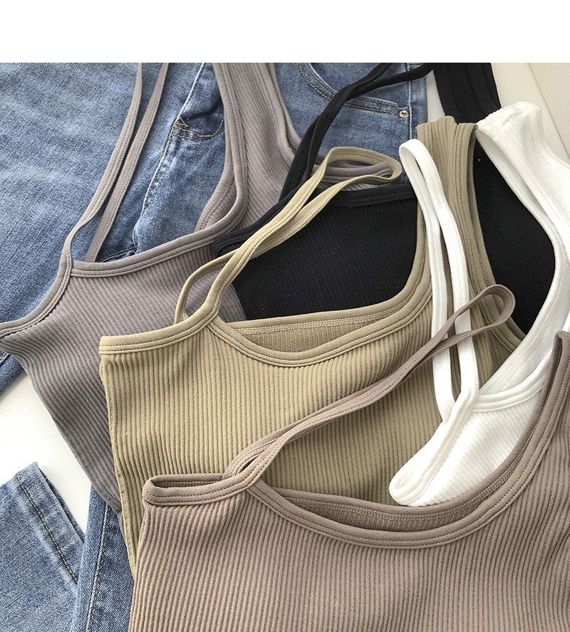 Áo hai dây quai chéo dáng croptop có đệm ngực, bra gân tăm hot hit có mood ngực thời trang