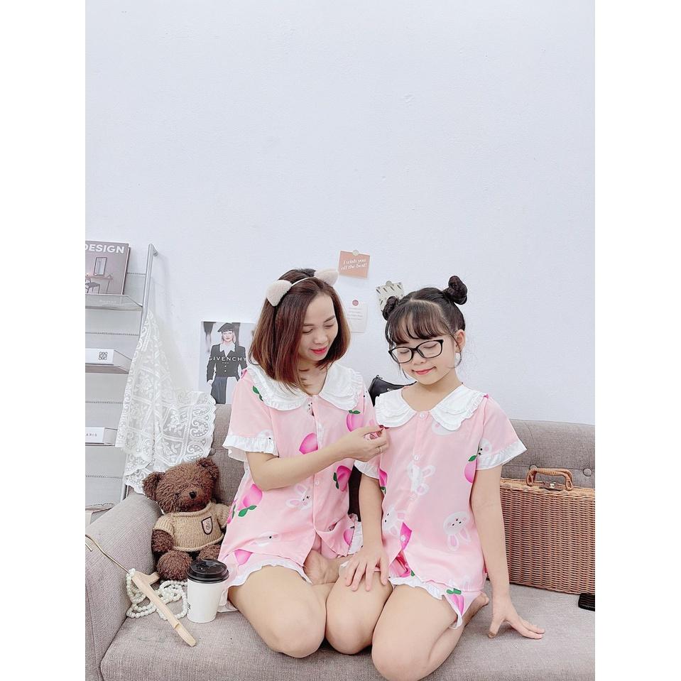 Đồ bộ bé gái, bộ pijama ngắn tay cho mẹ và bé size 35-55kg chất lụa mango mềm mát