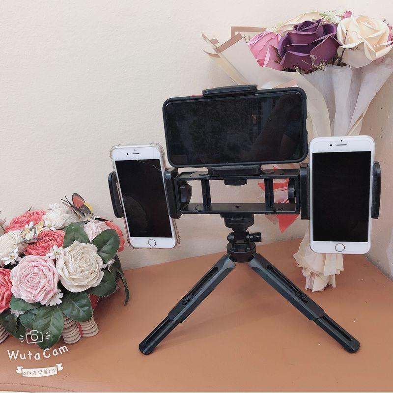 Gậy LiveStream Tripods Live 3 in 1 Kèm 3 Kẹp Điện Thoại - Giá livestream tripods live 3 trong 1 để bàn 3 kẹp điện thoại