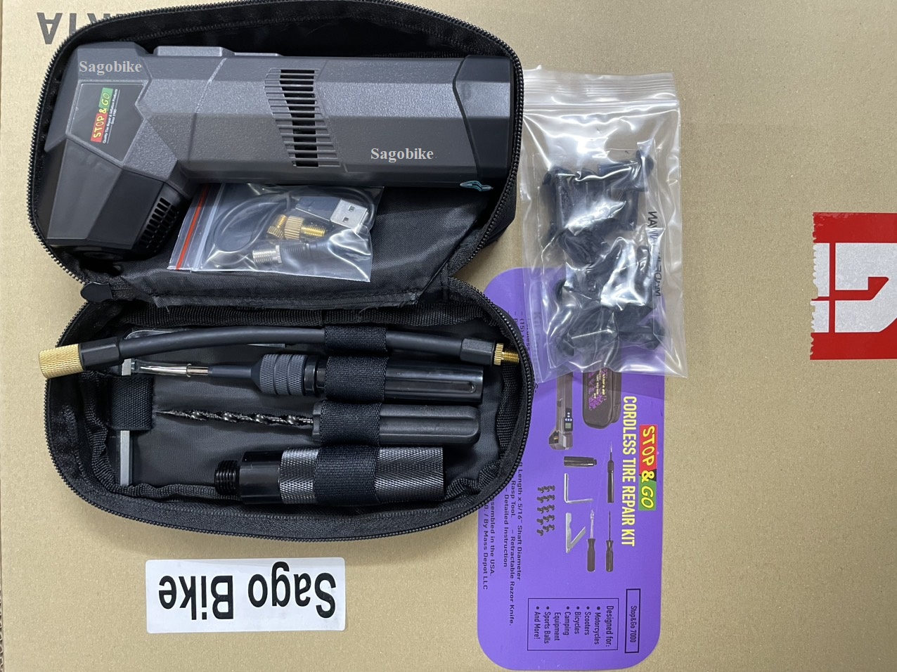 Bộ bơm vá xe Stop&amp;Go 7000 (new) - Bộ bơm vá xe máy, ô tô, xe hơi Stop và go hàng chính hãng, nhập khẩu Mỹ