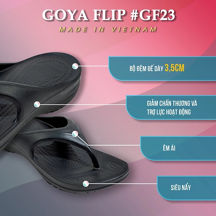 [HOT] Dép Thể thao chạy bộ Goya Flip GF23 - Màu Đen