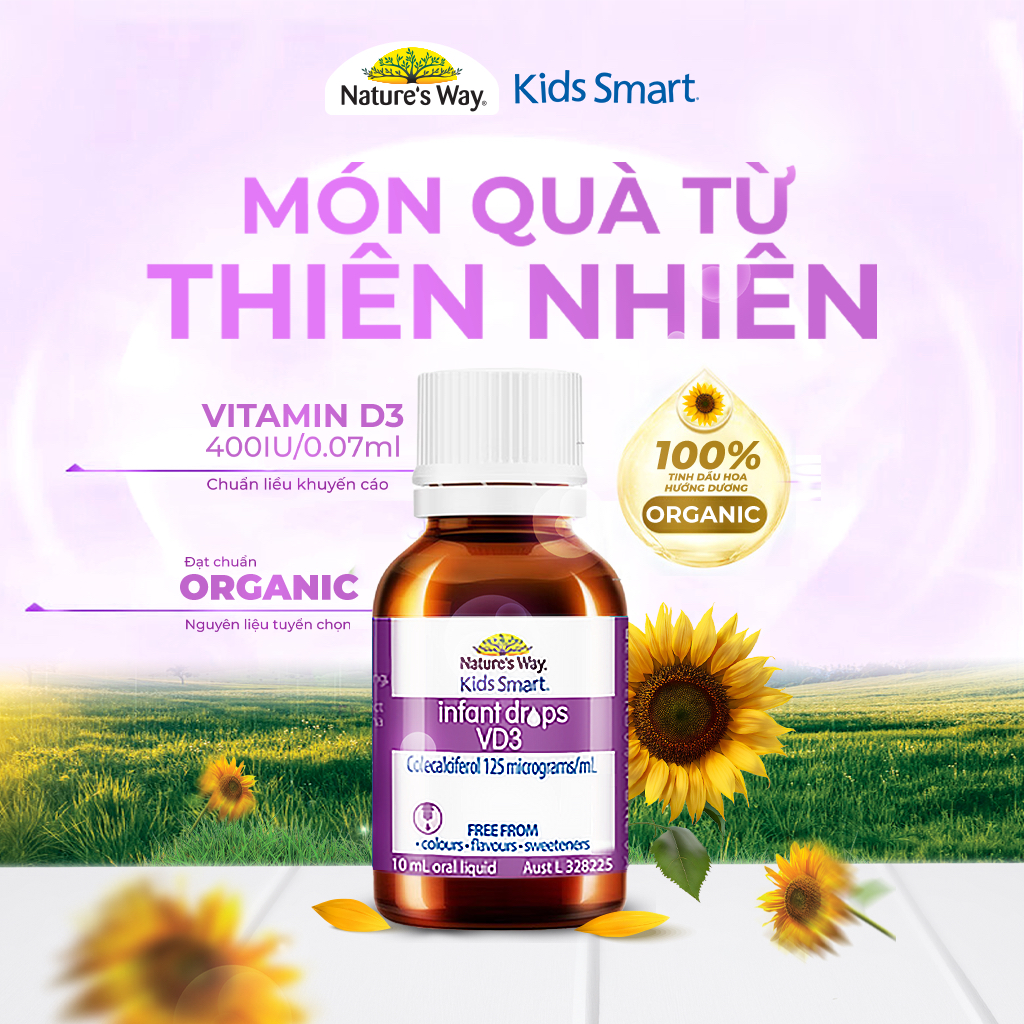 D3 Thuần Organic Nature's Way Kids Smart Infant Drops VD3 - Bổ Sung Vitamin D3 Organic Thuần Chay Cho Trẻ (Chai 13ml)