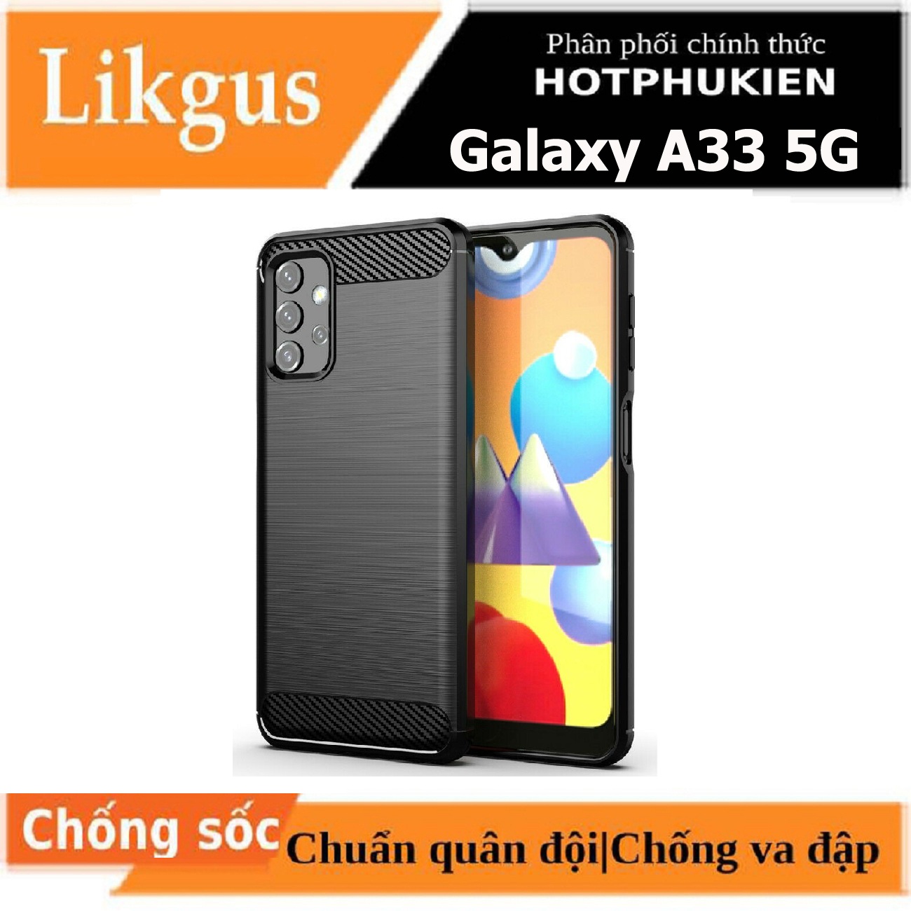 Ốp lưng chống sốc cho Samsung Galaxy A33 5G hiệu Likgus vân kim loại , chống sốc chuẩn quân đội, chống va đập - hàng nhập khẩu