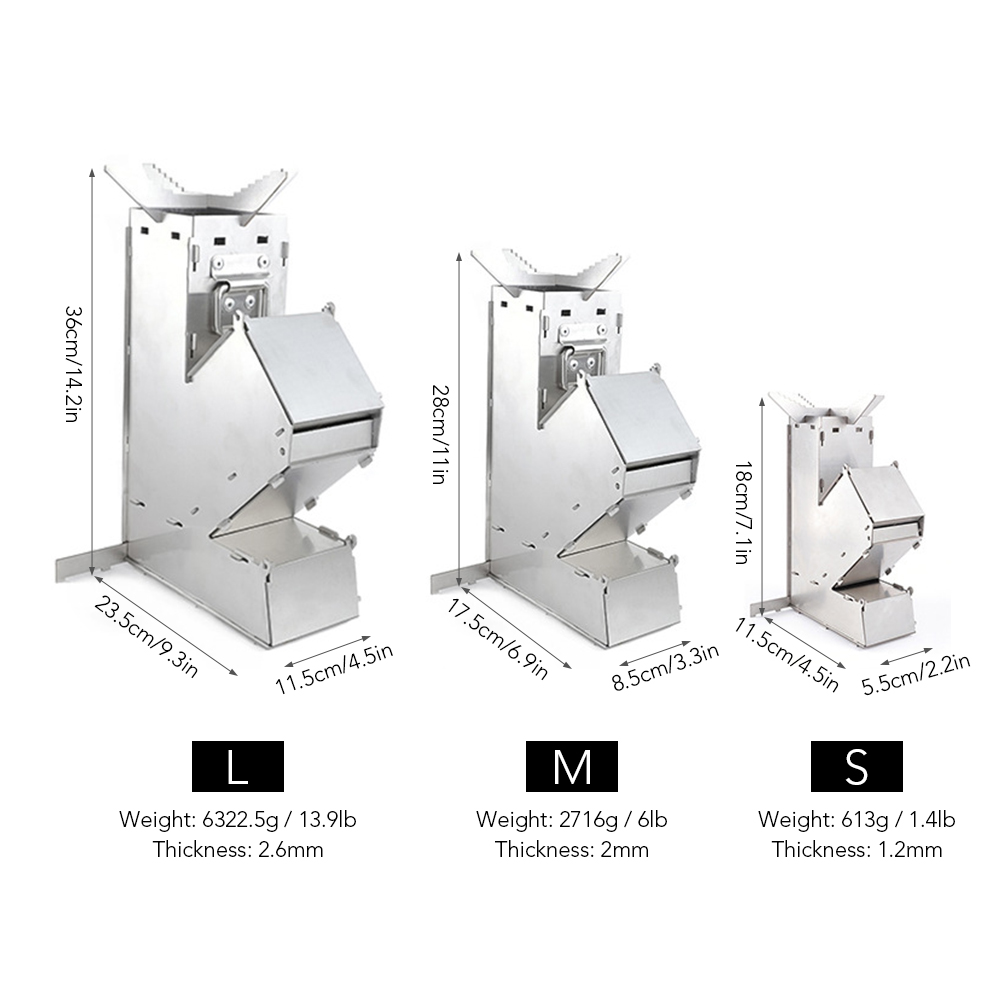 Outdoor Collapsible Wood Burning Stove Detachable Portable Stainless Steel Rocket Stove Camp Tent Stove