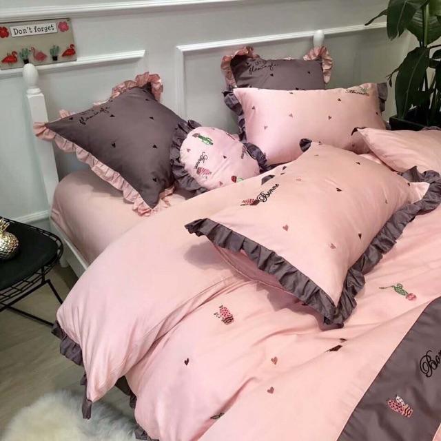 Bộ chăn ga gối lụa Flamingo 6 món tặng kèm gối trang trí đã có ruột