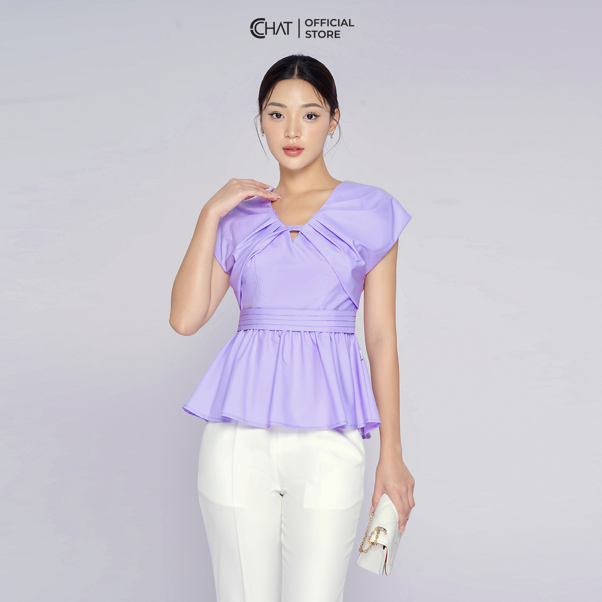 Áo Kiểu Nữ  Chờm Vai Cổ V Dáng Peplum Chất Voan Cao Cấp 13ANV2011PT