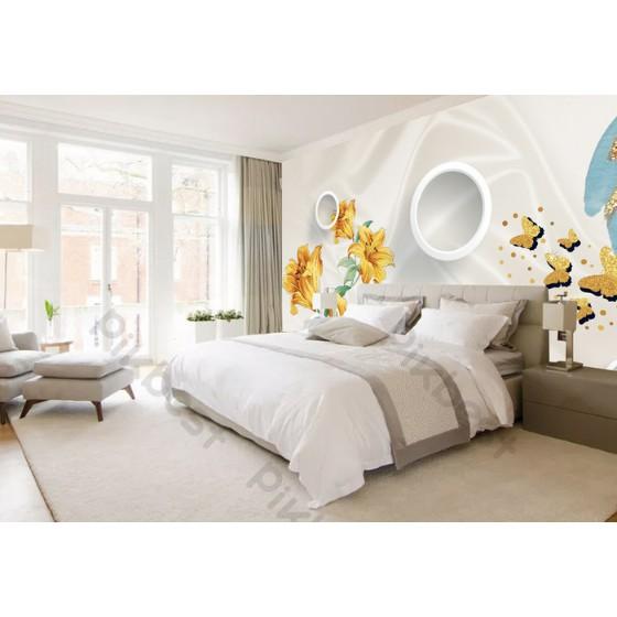 Tranh dán tường Tranh bức tường bướm và hoa không khí hiện đại, tranh dán tường 3d hiện đại MS759944