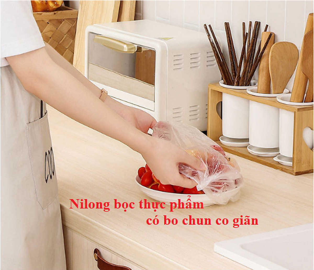 Set 100 màng bọc thực phẩm túi gấu Màng bọc thực phẩm PE có chun bọc đồ ăn co giãn tái sử dụng GD435-MangBocTP - Hàng loại 1 chính hãng MINIIN