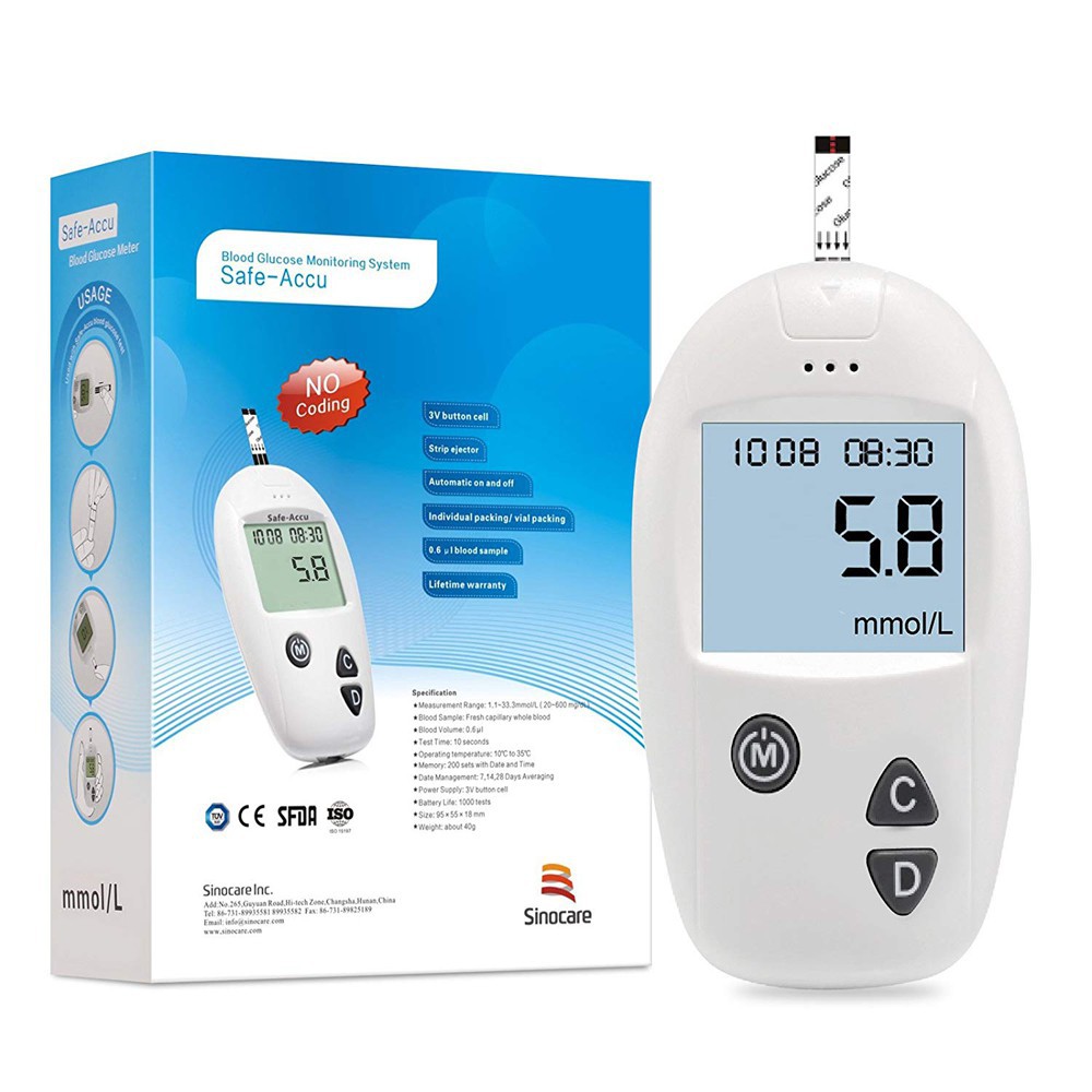Máy Đo Đường Huyết, Máy Đo Lượng Đường Trong Máu Tại Nhà Safe Accu tặng que đo và kim thử máu