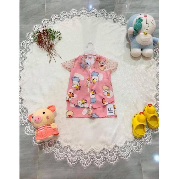 Bộ pijama lụa mịn ngắn ren cho bé từ 10-18 kí siêu cưng