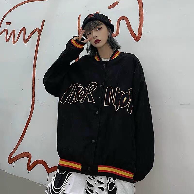 Áo Khoác Nhung FASHION Nhung Gân Mềm Mịn Tay Phồng In Chữ Sắc Nét