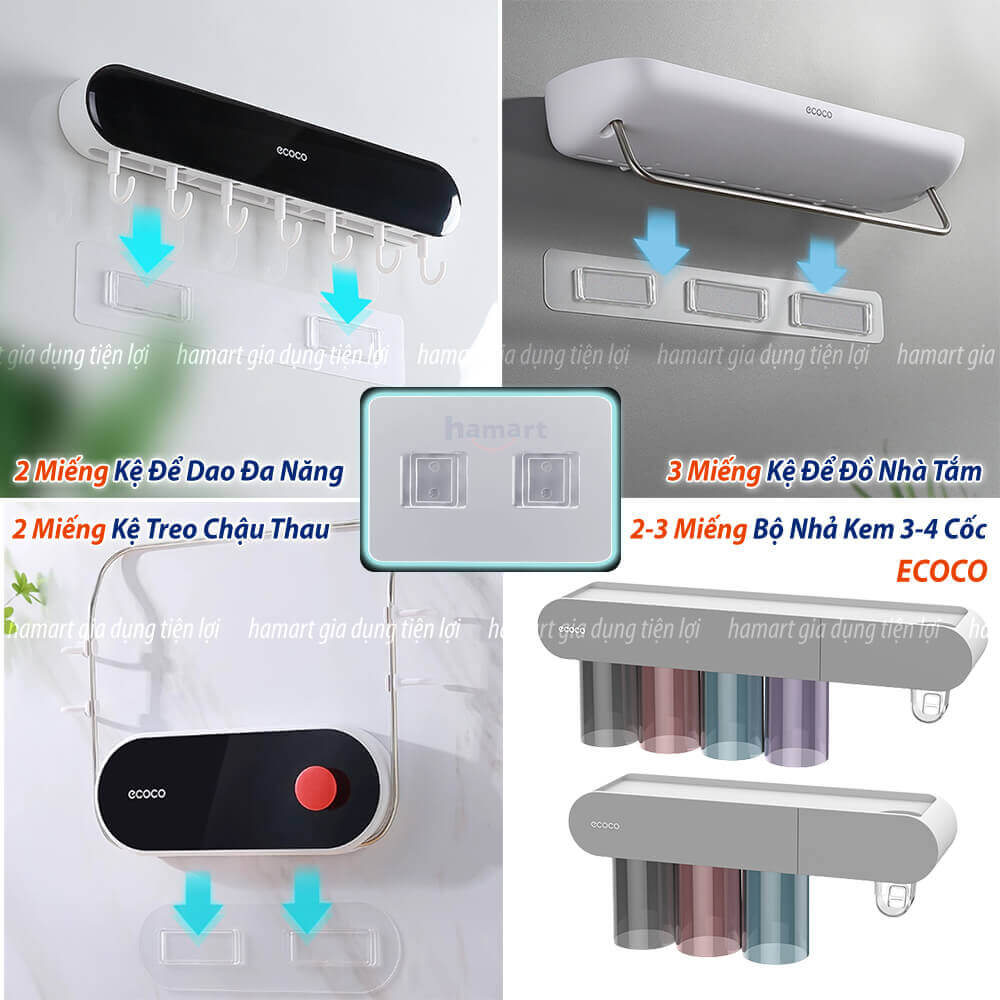 Dán Thay Thế Kệ Để Dao Kéo Nhà Bếp Ecoco Bộ Nhả Kem 3 4 Cốc Để Đồ Tắm Giá Treo Chậu Thau Treo Tường