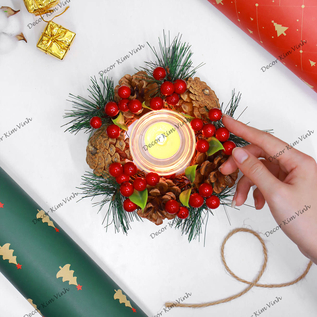 Vòng Nến Giáng Sinh NEN05 Trang Trí Noel Vintage
