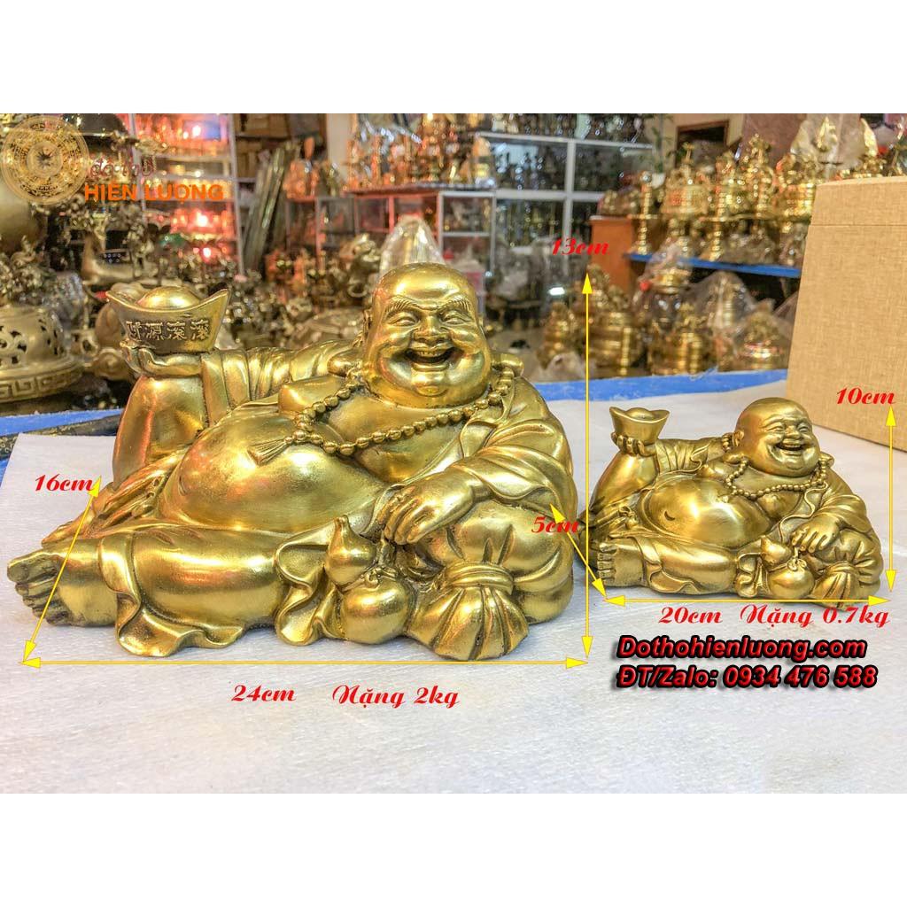 Tượng Di Lạc Nằm Cầm Thỏi Vàng Túi Tài Lộc Bằng Đồng Thau