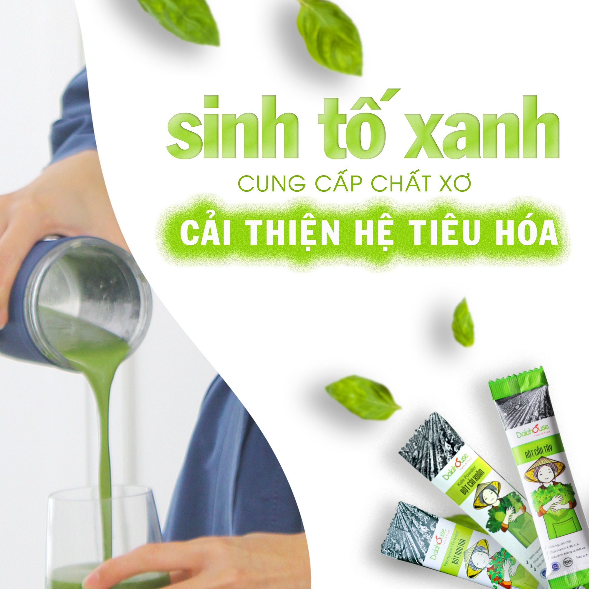 Bột cỏ lúa mì hữu cơ sấy lạnh Dalahouse - Hộp 20 gói 3gr tiện lợi - Hỗ trợ thải độc Gan và Máu, Ngăn ngừa và hỗ trợ tiểu đường, Hỗ trợ tiêu hóa, giảm táo bón