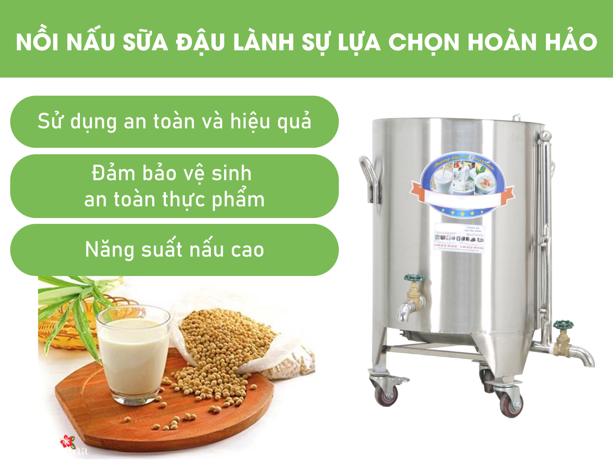 Nồi nấu sữa đậu nành công nghiệp 60L - Nấu sữa thơm, không bị đóng cặn