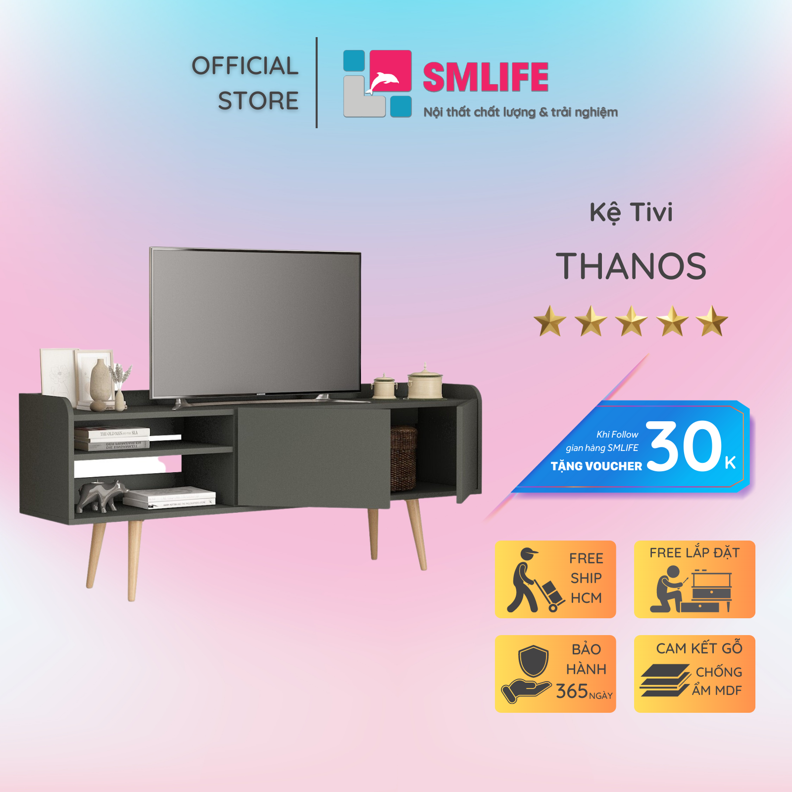 Kệ tivi gỗ hiện đại SMLIFE Thanos  | Gỗ MDF dày 17mm chống ẩm | D155xR35xC60cm