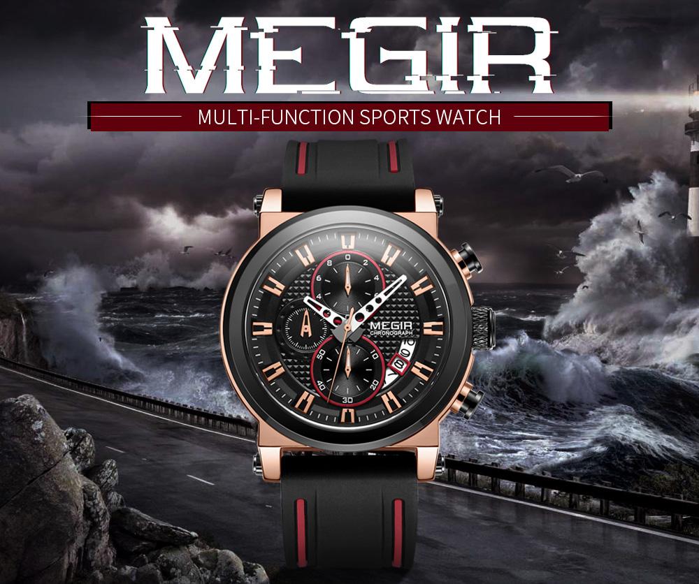 Hình ảnh Đồng hồ nam MEGIR 2100 Quartz Thể thao đơn giản Dây đeo bằng silicon chống thấm nước