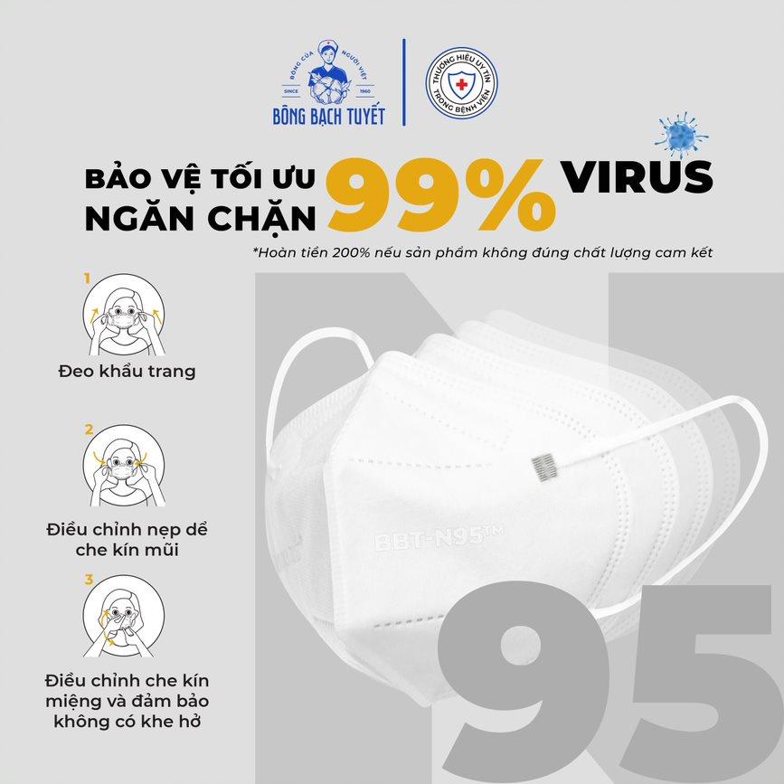 Khẩu Trang Bông Bạch Tuyết N95 Trắng