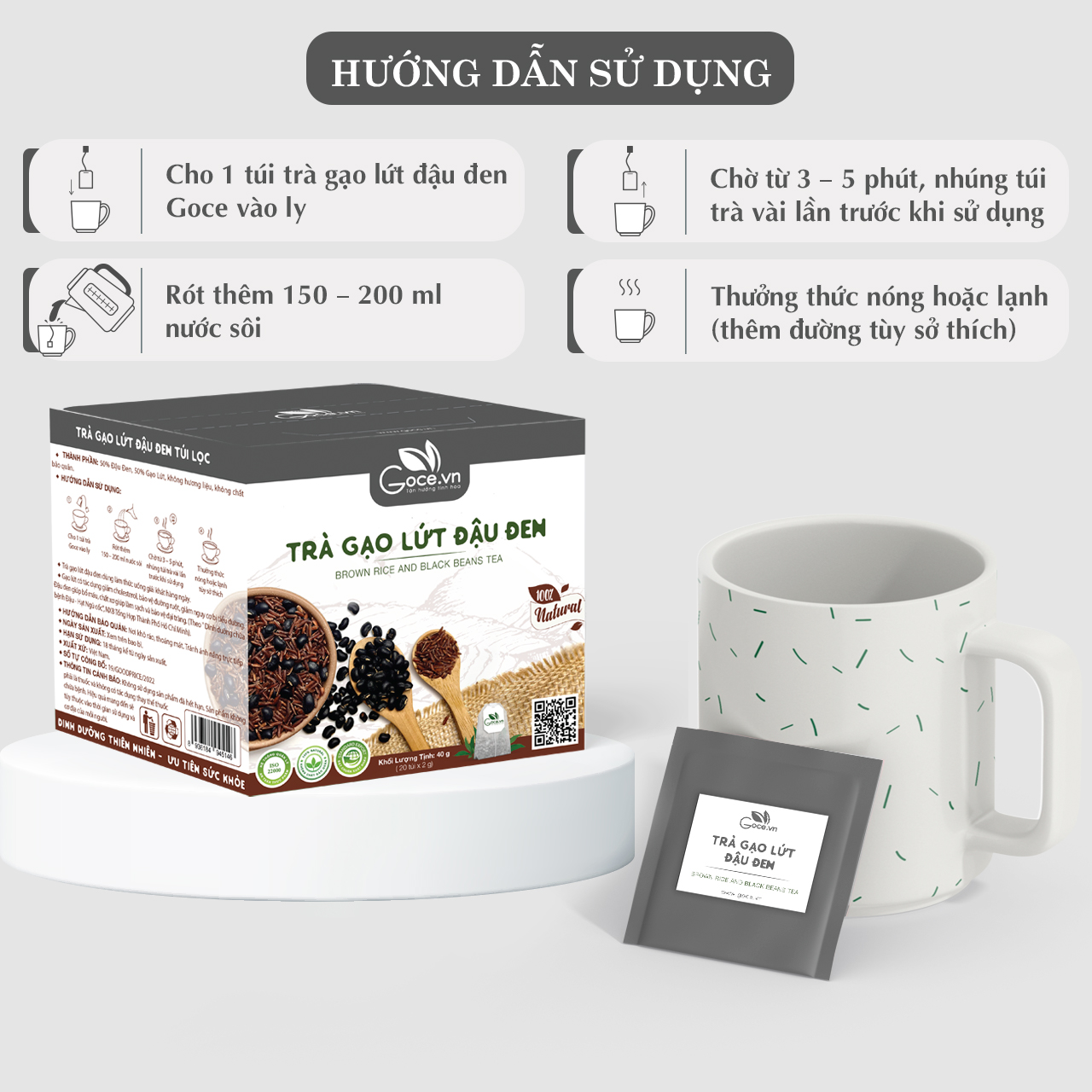 Trà gạo lứt đậu đen túi lọc Goce - Ổn định đường huyết