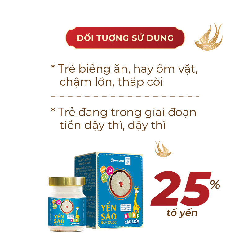 Yến sào Nam Dược kids cao lớn, tăng sức đề kháng cho bé, bé ăn ngon và phát triển chiều cao hũ 70g