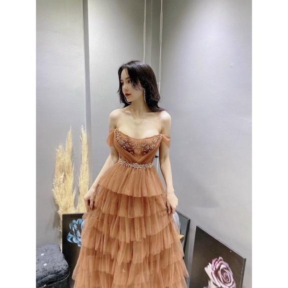 Đầm maxi ivy fashion xếp tầng trễ vai lưới kết đá pha lê - size S/M/L - MS237V đi biển dự tiệc dạo phố bigsize gợi cảm s