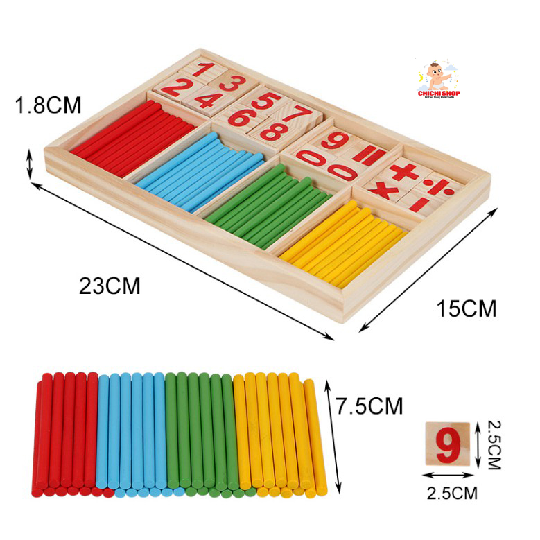 Bộ Que Tính Học Toán Bằng Gỗ, Bảng Que Tính Và Số Đếm Cho Bé Làm Quen Với Toán Học