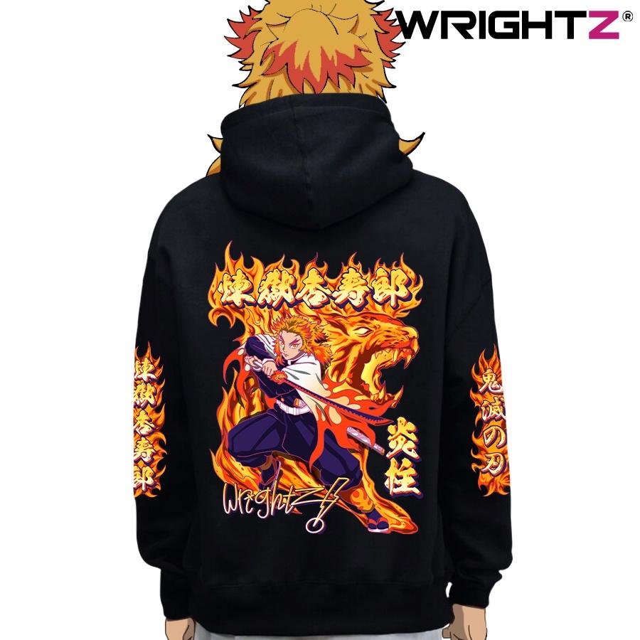 Áo hoodie Wrightz anime demon slayer Kimetsu no Yaiba Rengoku Kiyojuro unisex oversize