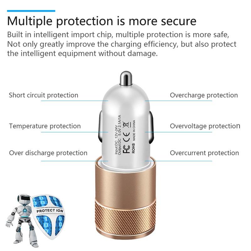 Cục sạc nhanh 2 cổng USB 2.1A làm bằng hợp kim nhôm dành cho xe hơi