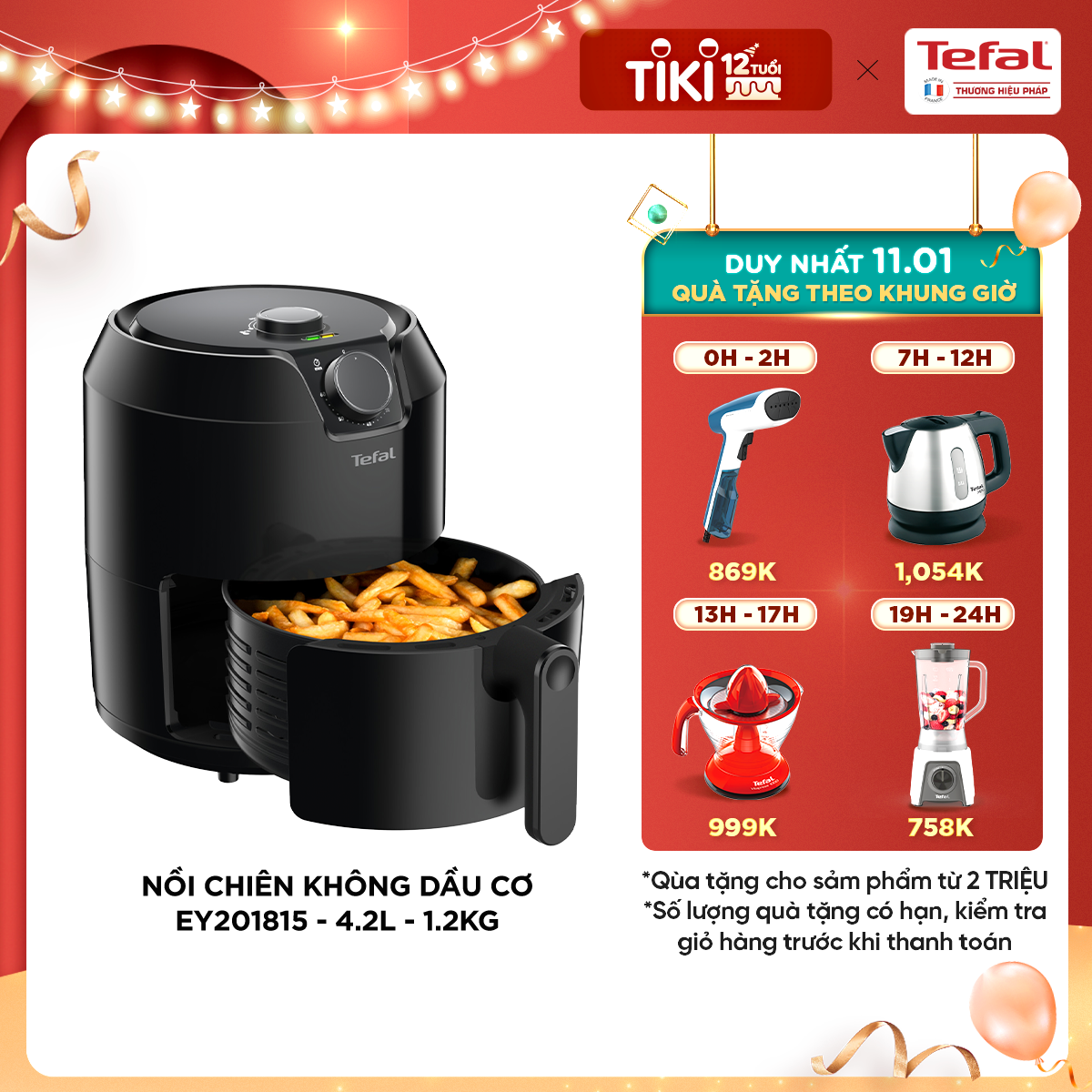 Nồi chiên không dầu cơ Tefal EY201815 giỏ chiên 4.2L/1.2kg - Hàng chính hãng